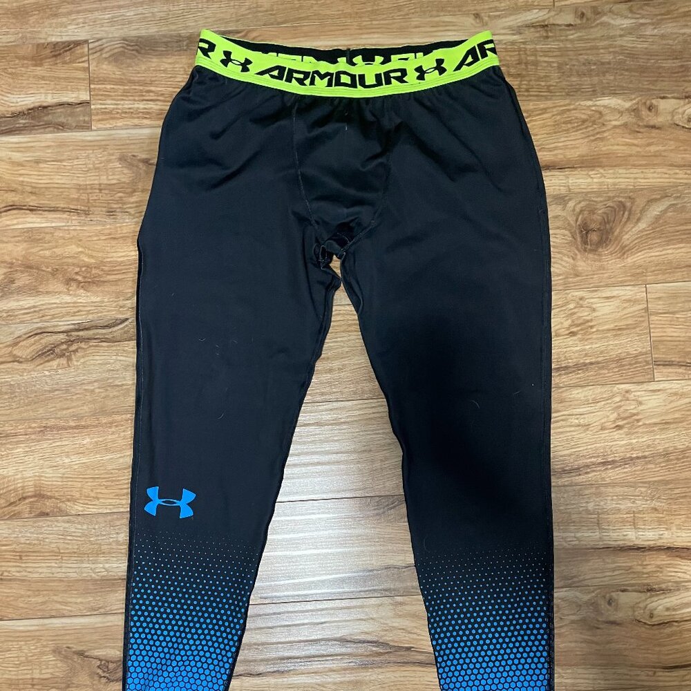 Under Armour Heatgear Compression Leggings Tights Yellow Black Blue - Size 2XL